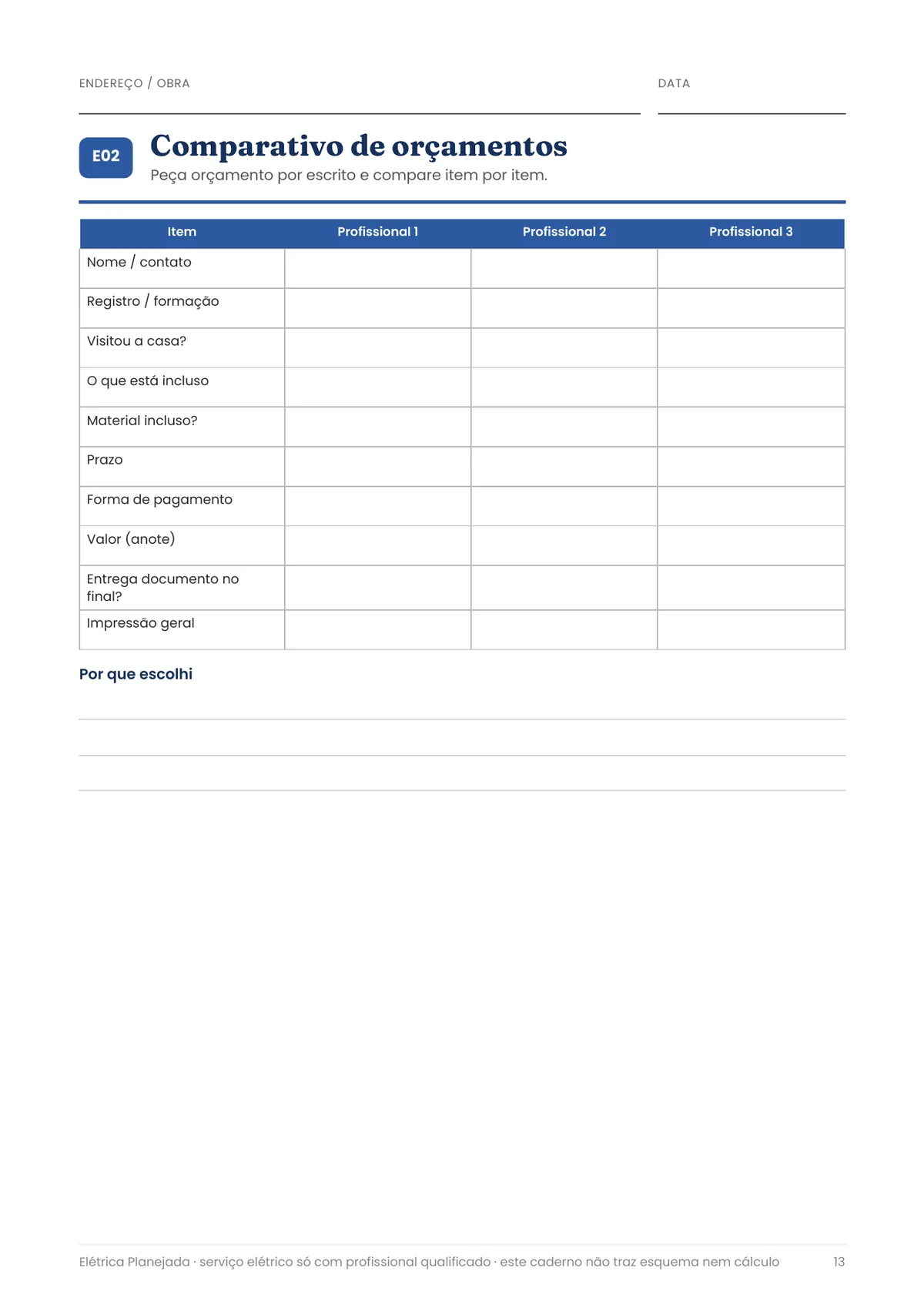 Página real do PDF Elétrica Planejada: comparativo de orçamentos